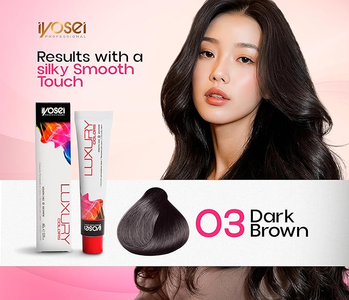 Iyosei Professional Luxury Color #03 Dark Brown Permanent Hair Dye – Cream Hair Color with Micropigmentation & Keratin – Long Lasting Dark Brown Shade for Women – Full Coverage