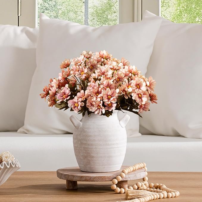 Vanselia Ceramic Flower Vase Home Decor - Farmhouse Table Vases with Handle Living Room Decoration Vintage Decorative Aesthetic for Shelf Coffee Dining Desk House Bookshelf Fireplace (7.1" Rustic)
