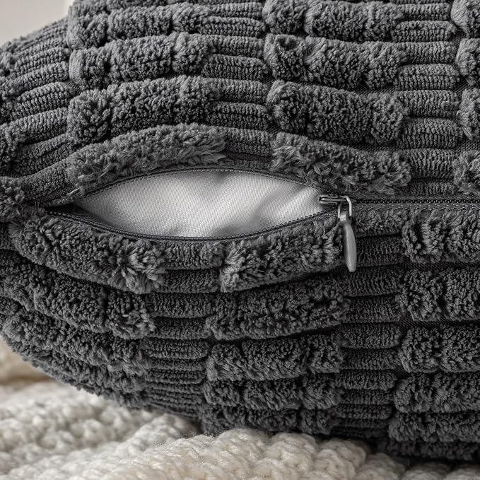 MIULEE Corduroy Decorative Throw Pillow Covers 20x20 Dark Grey Pack of 2 | Soft Boho Striped Pillow Covers Modern Farmhouse Home Decor For Sofa Living Room Couch Bed