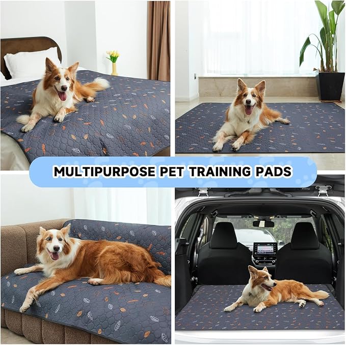 Sunheir Washable Pee Pads for Dogs Large 24" x 72" 2-Pack Reusable Puppy Pads Pet Training Pads, Absorb Dog Mats, Whelping Pad, Non-Slip Protects Against Urine Leakage, Runner Rug (Leaves - Deep Grey)