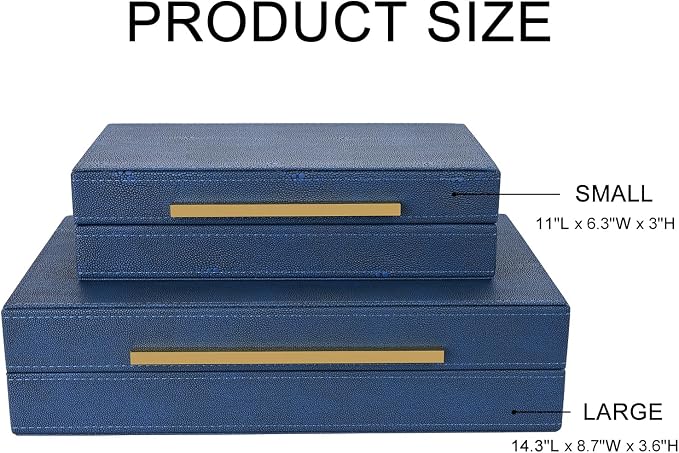 Navy Blue Shagreen box Set of 2 Faux Leather Decorative Boxes,Large Nesting Storage Decorative Boxes with Lids for Modern Home Decor Stacking Jewelry Box Organizer