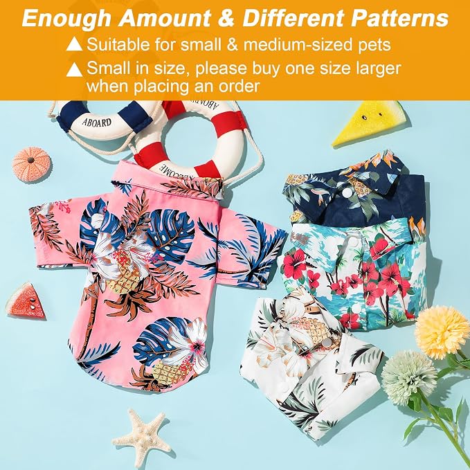 Weewooday 4 Pack Hawaiian Dog Shirts Summer Tropical,Floral Style,X-Small | Breathable Tee for Small Dogs, Beach Vacation Outfit, Floral Pineapple Palm Prints, Button-down Hawaiian Style Pet Shirt
