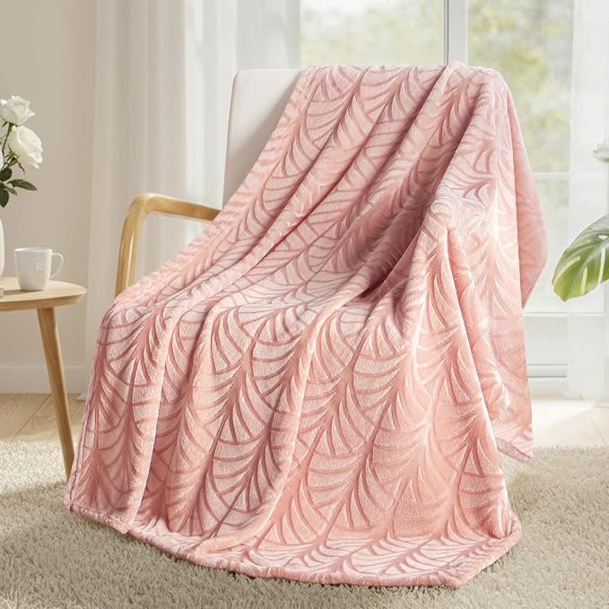 Whale Flotilla Soft Flannel Fleece Throw Blanket for Couch, Pink | Cozy Lightweight Breathable Velvet Sofa Throws, Plush Fluffy Vintage Pattern Decorative Blanket for Bed, All Season, 50"x60"
