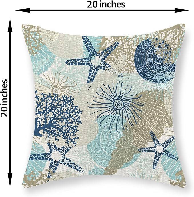 Nautical Coastal Pillow Covers 20x20 Set of 2 Beach Themed Ocean Throw Pillows Summer Starfish Seashell Decorations Pillowcase Linen Outdoor Decor Farmhouse Cushion Case for Home Bedroom