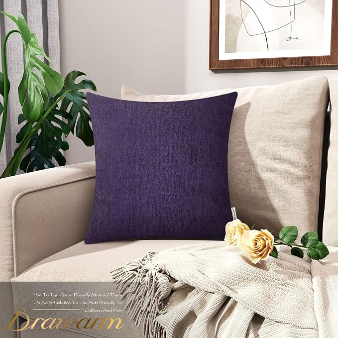 BRAWARM Throw Pillow Covers 16x16 Inches - Purple Chenille Pillow Covers Pack of 2, Solid Dyed Soft Chenille Pillow Cases for Couch Sofa Bed Home Decoration