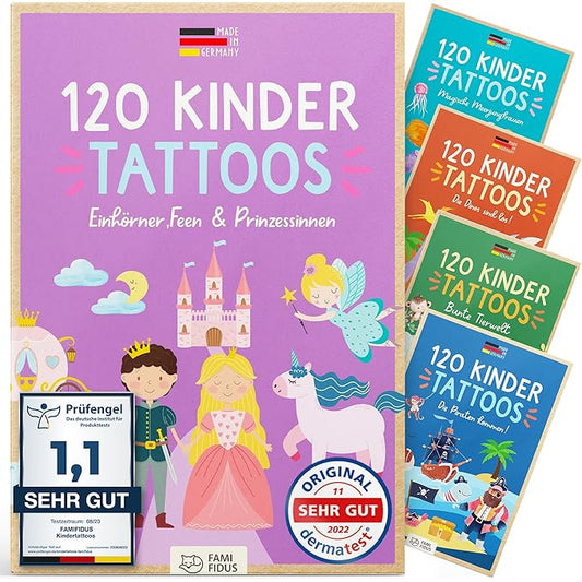 120 Skin-friendly Kids Tattoos - Dermatologically Tested & Rated VERY GOOD - Made in Germany - Our Temporary Tattoos for Kids (Fairies Theme)