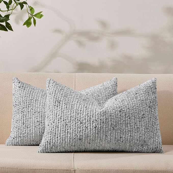 Allorry Throw Pillow Covers 12x20 Soft Wool Cushion Decorative BlueSY012C12 | Cozy Soft Touch,Neutral Textured Boho Cushion Covers Set of 2,for Modern Farmhouse Sofa Bedroom Living Room Decor