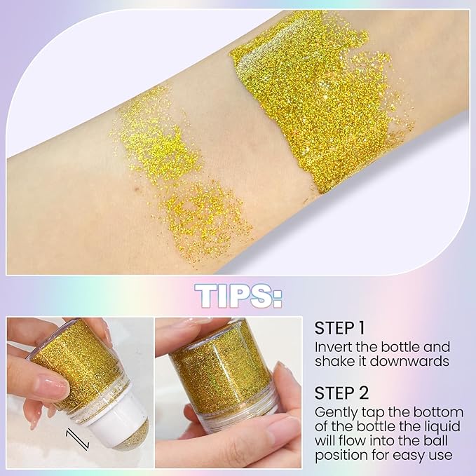 Erinde Holographic Body Glitter Gel, Roll-On Face Hair Glitter for Mermaid Makeup Festival Party Rave Accessories, Chunky Sequins Chameleon Shimmer Christmas Makeup for Women Girls, 04 Deep Purple