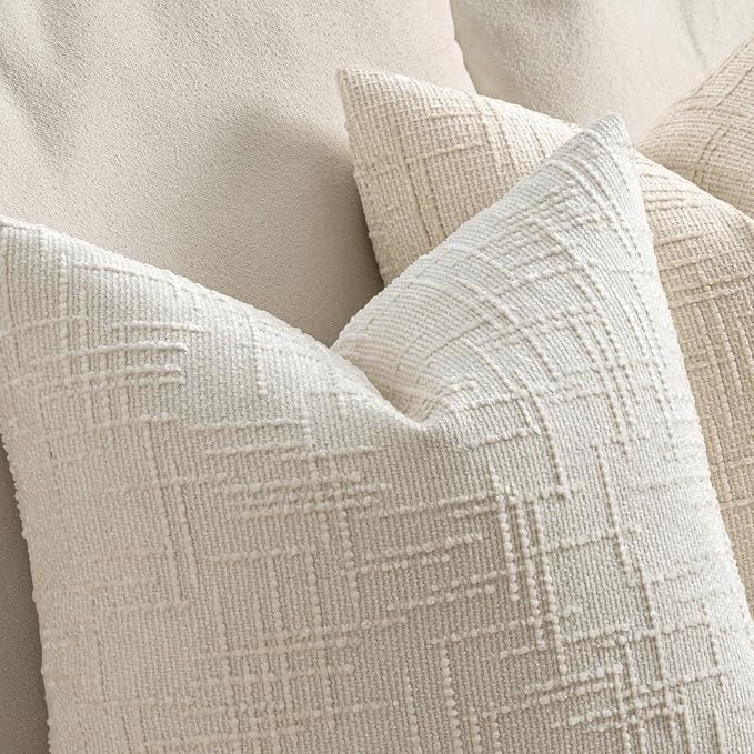 MIULEE Chenille Textured Euro Pillow Covers Cream White 22x22 Set of 2 | Slubby Decorative Throw Pillows, Boho Farmhouse Home Decor, Modern Neutral Cushion Covers for Couch Sofa Bed Living Room