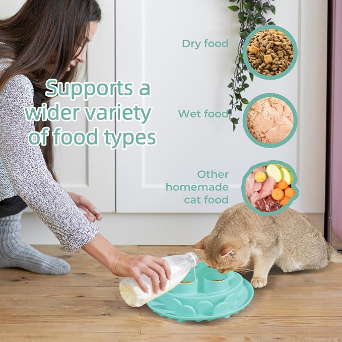 Puzzle Feeder Mat, Slow Feeder for Good Eating Habits, Cat Treat Toys, Interactive Cat Toys, Green