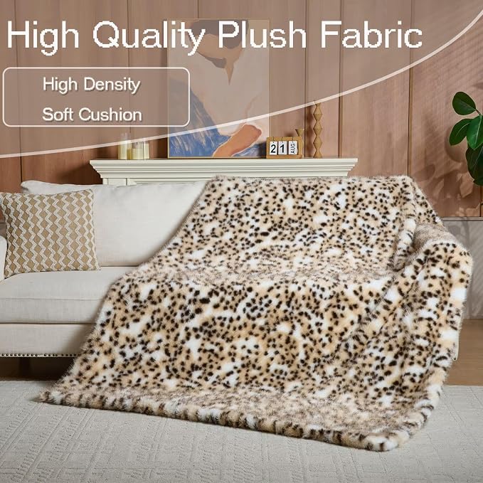 Luxury Fluffy Faux Fur Throw Blanket,Thick Fluffy Silky Fuzzy Cozy Blanket,Plush Blankets for Couch, Sofa, Chair, Bed-Leopard Print,50x60 Inches
