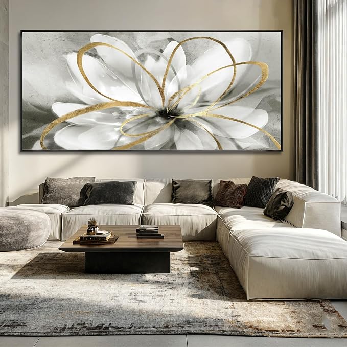 SOUGUAN Modern Canvas Wall Art Flower Wall Decor Gold Line Decorative Painting 40"x86" Kitchen Pictures Home Decorations for Living Room