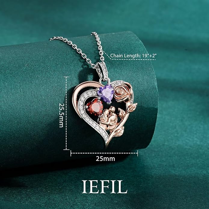 Iefil Valentines Day Gifts for Her - 925 Sterling Silver Birthstone Necklace for Women, Anniversary Birthday Gifts for Wife Girlfriend Mom