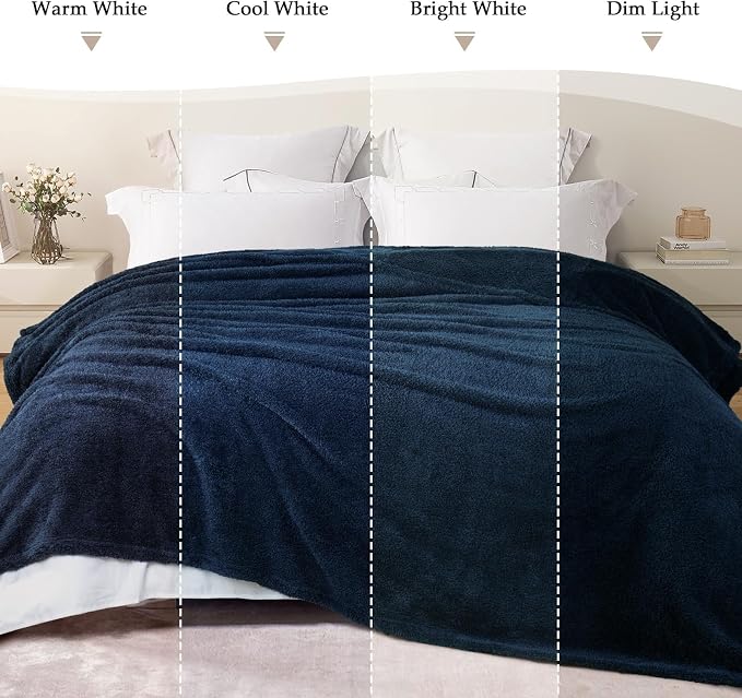 Exclusivo Mezcla Fleece Bed Blankets Queen Size for Bed, 90" x 90" | Super Soft and Cozy Fluffy Blanket for Women, Lightweight and Fuzzy Bedding for Bedroom , All Season, Navy Blue