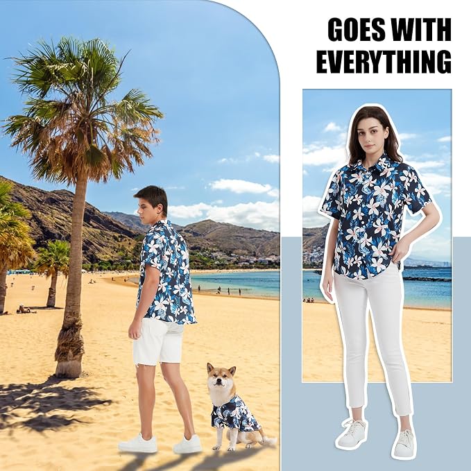 Dog Shirt Hawaiian, Pet Summer T-Shirts Dog Style Floral Breathable Cool Clothes Hawaiian Shirts Gifts for Owner and Pet Shirts are Sold Separately