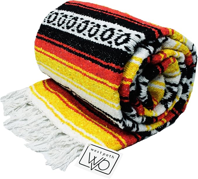 Open Road Goods Heavyweight Mexican Falsa Yoga Blanket, Extra Thick with Stripes - Great Beach, Picnic or Throw - Handmade (Sunflower)