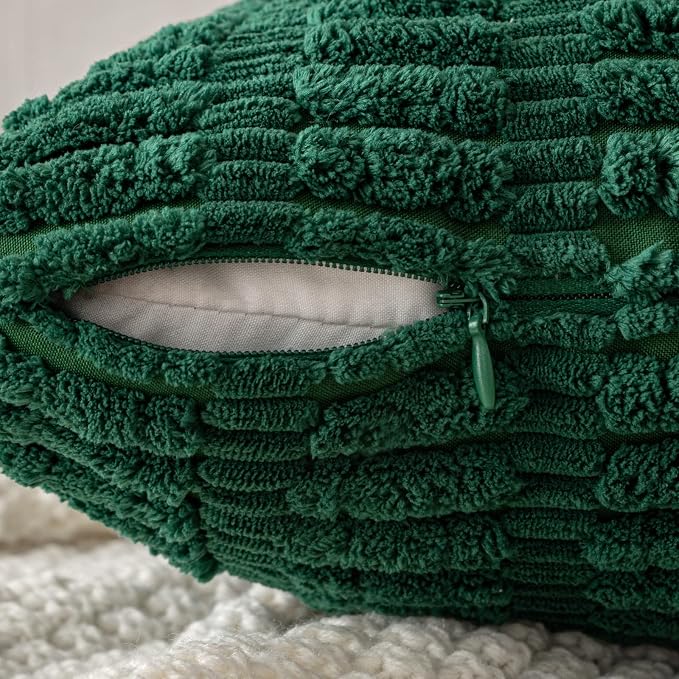 MIULEE Corduroy Decorative Throw Pillow Covers 16x16 Dark Green Pack of 2 | Soft Boho Striped Pillow Covers Modern Farmhouse Home Decor For Sofa Living Room Couch Bed