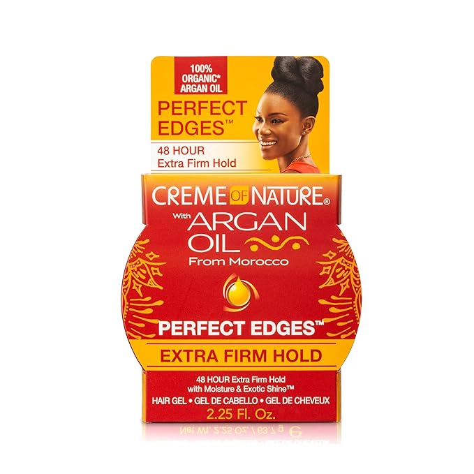 Creme of Nature Perfect Edges™ Extra Firm Hold Gel, 48-Hour Sleek Style Edge Control, Infused with 100% Moroccan Argan Oil, Non-Flaking, 2.25 oz
