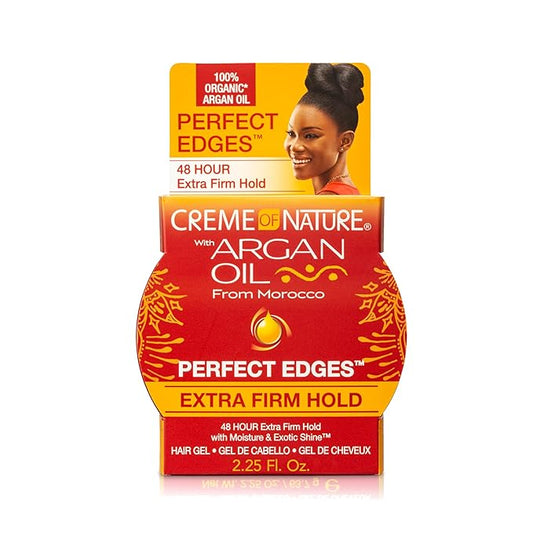 Creme of Nature Perfect Edges™ Extra Firm Hold Gel, 48-Hour Sleek Style Edge Control, Infused with 100% Moroccan Argan Oil, Non-Flaking, 2.25 oz