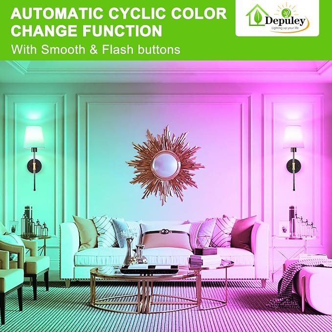 Depuley Battery Operated Wall Sconce: Set of 2 19.99" Wireless Wall Lights with Remote for Bedroom - Rechargeable 15 Colors Black and Gold Wall Lamp for Living Room Hallway Decor
