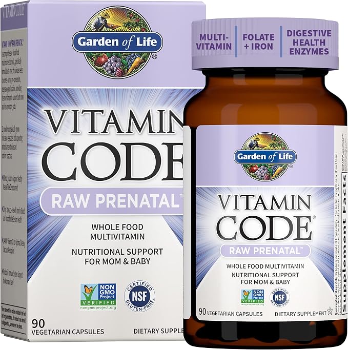 Garden of Life Vitamin Code Raw Prenatal Multivitamin for Women with Iron, Folate, Probiotics and Whole Food Nutrients - Immune and Cellular Energy Support, Non-GMO, Gluten-Free, Kosher, 30 Day Supply