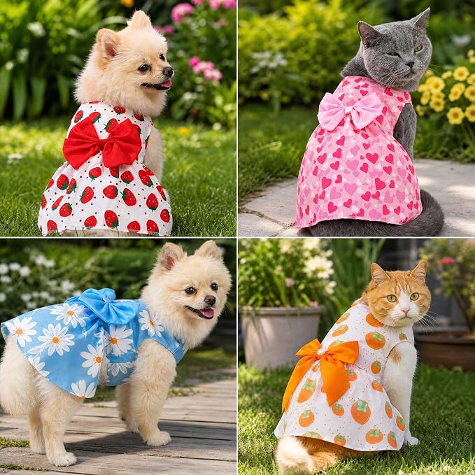 4 Pcs Dog Dress Cute Cat Dress Puppy Skirt Summer Dog Clothes Pet Clothes Girl for Puppy Small Cats