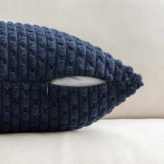 MIULEE Decorative Throw Pillow Covers 20x20 Navy Blue Textured Corduroy | Pack of 2 Striped Pillow Covers Modern Farmhouse Coastal Home Decor for Couch Bed Sofa Living Room
