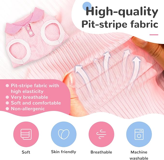 2 Pack Dog Tshirts for Small Dogs Polo Shirt Stretchy Dog T Shirt Breathable Dogs Cooling Vest Girl Boy Puppy Dachshund French Bulldog Frenchie Chihuahua Clothes (Pink & White)