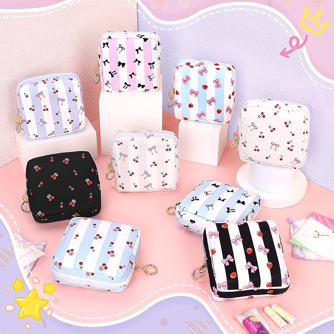 Period Bag for Teen Girls, Canvas Sanitary Napkin Storage Bag with Zipper, Portable Menstrual Pad Bag Tampon Holder for Purse