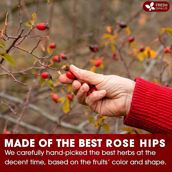 FreshDrinkUS, Premium 75 Rosehip Tea Bags, 100% Natural & Pure from Rose Hip Fruits. Loose Rosehip Herbal Tea. Made with Natural Material Tea Bags. No Sugar, No Caffeine, No Gluten, Vegan.