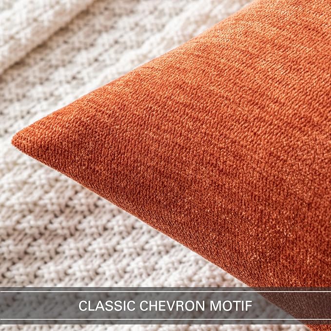 MIULEE Pack of 2 Burnt Orange Decorative Fall Pillow Covers 18x18 Inch | Soft Chenille Couch Autumn Throw Pillows Farmhouse Cushion Covers for Home Decor Sofa Bedroom Living Room
