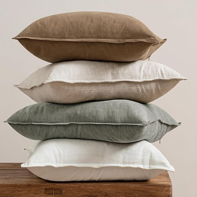MIULEE Neutral Boho Linen Decorative Pillow Covers 16x16 Inch Pack of 4 | Natural Throw Pillow Covers, Soft Farmhouse Couch Pillowcases, Modern Home Decors for Living Room Bed Sofa