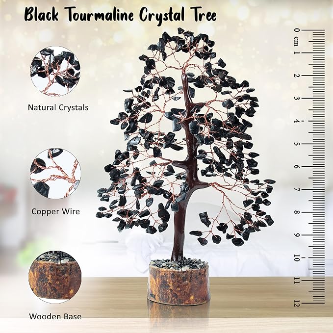 Crocon Black Tourmaline Tree of Life - Crystal Gemstone Chakra Healing Stone - Feng Shui Money Tree - Handmade Spiritual Crystal Gifts