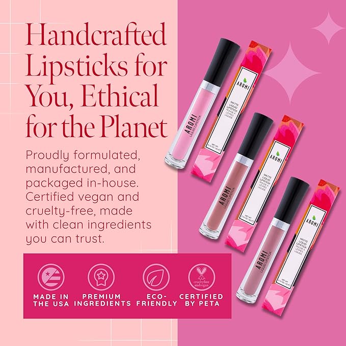 Aromi Baby Pink Matte Liquid Lipstick - Light Pink Lip Color for Women, Velvety Finish, Long-lasting,Waterproof, Vegan and Cruelty-free Makeup (Baby Pink)