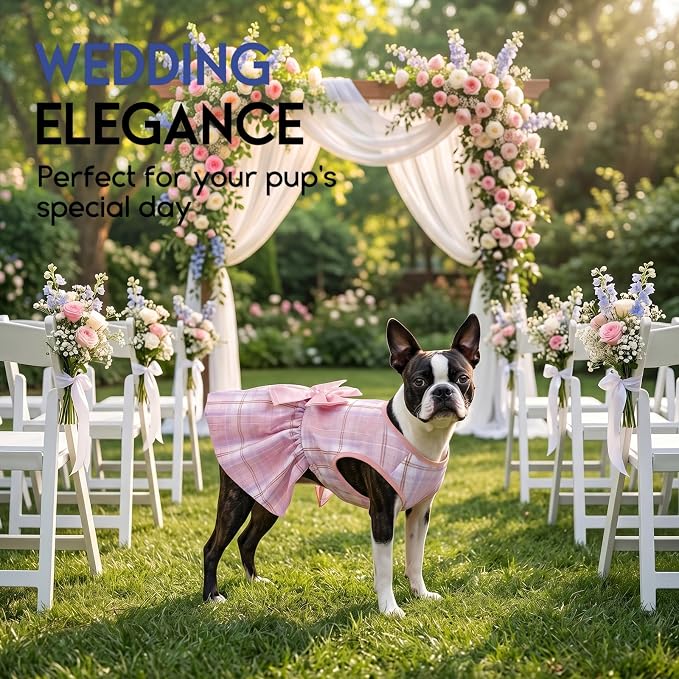 ASENKU Dog Dress Pet Wedding Dress Puppy Birthday Party Outfit, Plaid M | Dog Flower Girl Dress With Leash Hole, Princess Puppy Dress For Weddings, Daily Wear, Fits Small Medium Large Dogs Cats