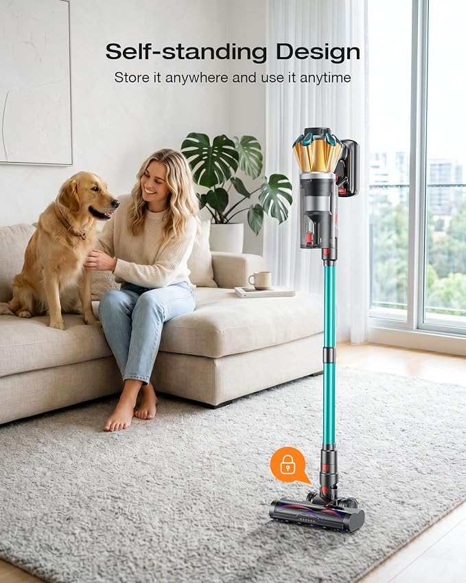 Cordless Vacuum Cleaner, 60Kpa 650W Stick Vacuum with Hurricane Mode, 70-Min Runtime, Anti-Tangle Brush, Self-Standing, LED Display, Cordless Vacuum for Pet Hair, Carpet & Hard Floor, car