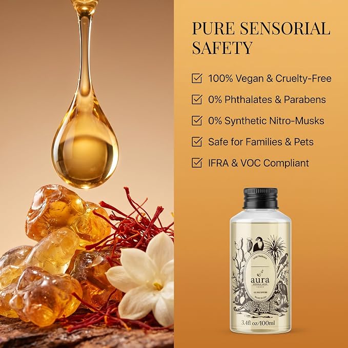 Aura Corsica | Jasmine & Amber Fragrance Oil for Diffusers | Inspired by M.F.K Baccarat Rouge | Luxury Hotel Scent | Floral Amber Aromatherapy | Home & Office | 3.4 fl oz (100ml) | Long Lasting