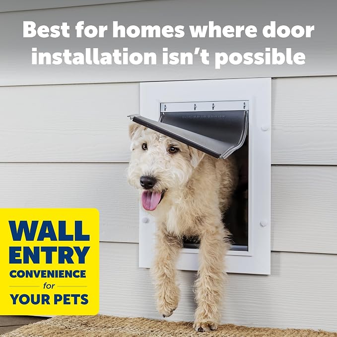 PetSafe Wall Entry Pet Door, Telescoping, Dogs up to 40 lb, Medium | Insulates Better Than Metal, Interior & Exterior Install, Weatherproof Double-Flap, DIY Telescoping Tunnel 4.75-7.25 in Walls