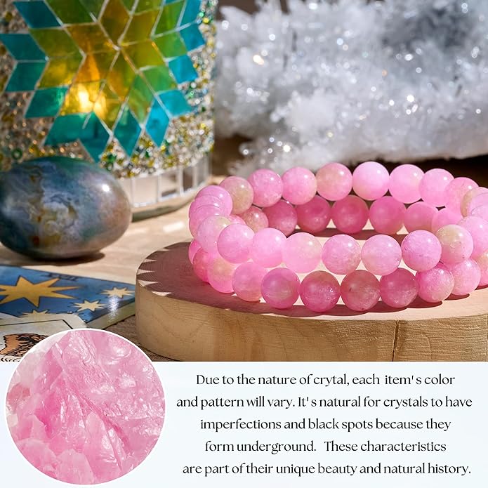 Bivei Natural Gemstone Semi Precious Healing Crystals Handmade Stretchy Round Beads Bracelet,Stocking Stuffers for Women Enhance Positive Energy