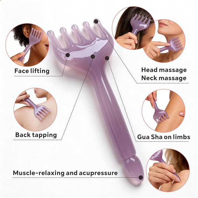 4 Pcs All-in-One Head Massager Set: Scalp Comb, Gua Sha, Octopus & Five Claw Tool for Stress Relief, Relaxation, Acupressure - Gift for Christmas, Birthday, Mother's Day, Father's Day (Pink)