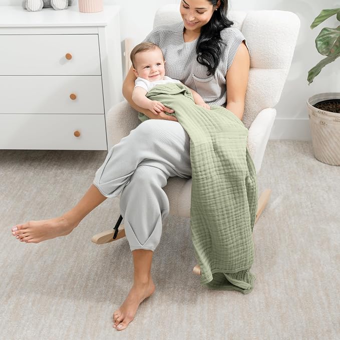 Comfy Cubs Muslin Baby Blanket 40" x 40" L - Swaddle Blankets Sage | Soft, Lightweight, 6-Layer Cotton Breathable Baby Blankets - Comfortable, Gentle & Versatile Cotton Baby Blankets for Sleep