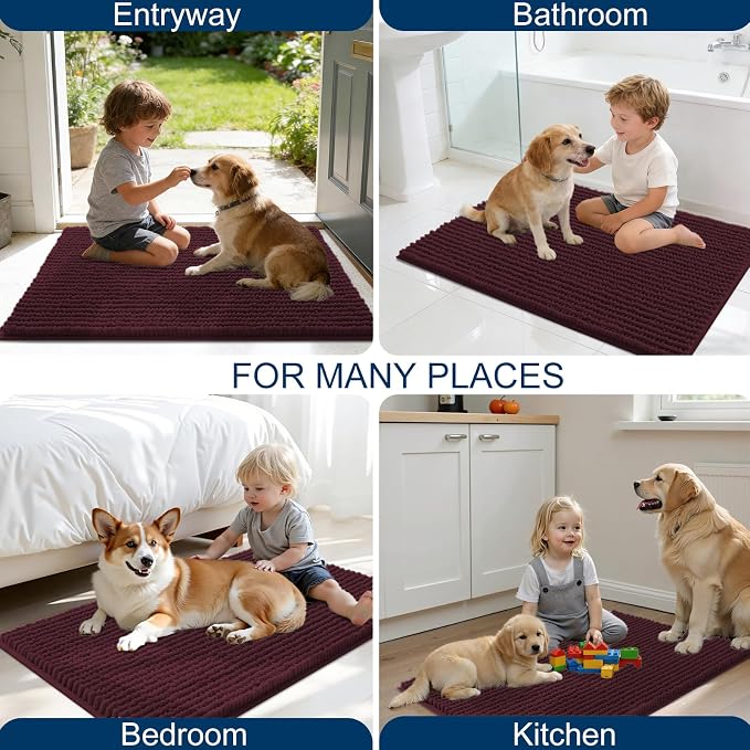 OLANLY Dog Door Mat for Muddy Paws 44x24, Extra Absorbent Chenille Mud Mat | Caramel Russet, Absorbs Moisture and Dirt, Non-Slip Machine Washable Doormat, Quick-Drying Indoor Entryway Floor Mat for Dogs