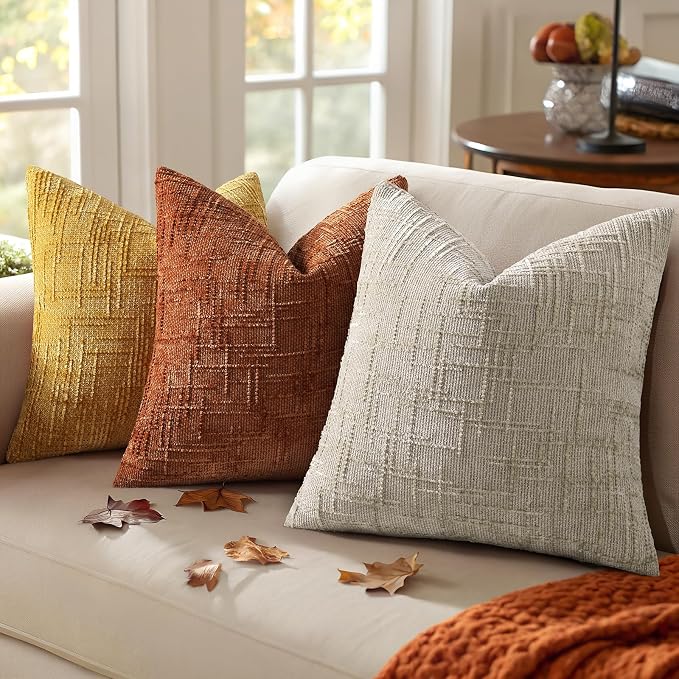 decorUhome Textured Chenille Throw Pillow Covers 12x20 Set of 2 Rust | Fall Modern Farmhouse Soft Cozy Slubby Couch Pillow Cases Boho Decorative Pillow Cases for Bed Sofa Living Room Home Decor