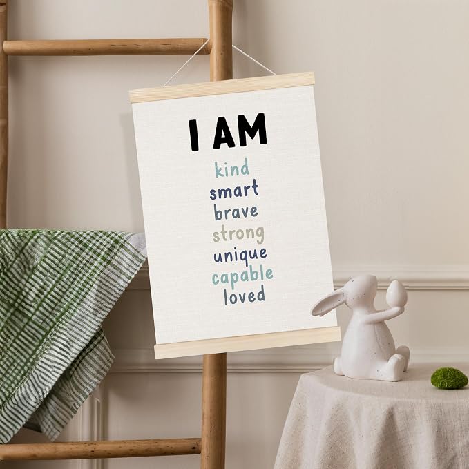 Koesus Inspirational Classroom Blue Wall Art Poster Hanger Frame 12x16 Inch Set of 3, Positive Affirmations for Kids, Motivational Canvas Pictures Prints Framed Wall Decor for Classroom Kids Room