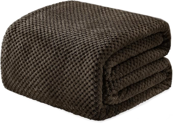 Exclusivo Mezcla Soft Waffle Fleece Bed Blanket Twin Size, Coffee | Lightweight Plush Blanket for Bed, Couch, Sofa, Cozy Fluffy Design for Bedroom, Guest Room, All Season, 60x80 Inches