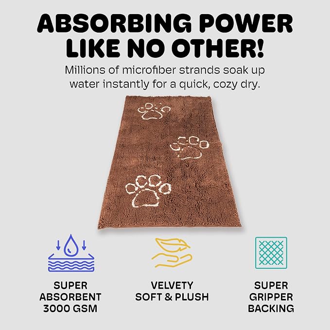 Dog Gone Smart Dirty Dog Doormat - Fast Drying Rug with Super Gripper Backing for Clean Floors - Super Absorbent and Machine Washable Mat for Muddy Paws - Runner Almond | Fast Drying Rug with Super Gripper Backing for Clean Floors - Absorbent Microfibe...