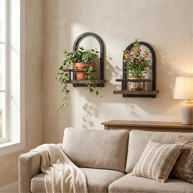 Amaoot Floating Shelves Set for 2, Wall Plant Holder Shelf, Wall Planters | Wall Planters for Indoor Plants, Hanging Shelves Wall Shelf Plant Holder for Living Room Decor, Bathroom, Bedroom, Kitchen