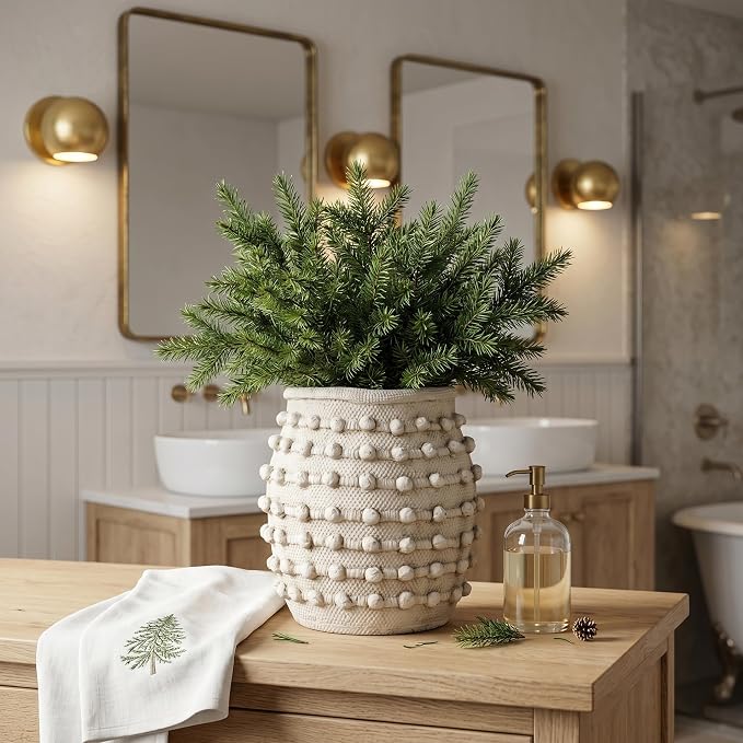 Rustic Farmhouse Vase, Boho Beige Vase for Pampas Grass Large Textured Knotted Vases for Flowers Decorative Cement Floral Vases for Home Decor, Living Room, Dining Table