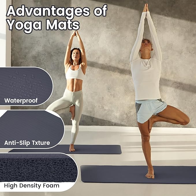 Peekabu 1 or 1/2 Inch Yoga Mat Thick Exercise Workout Mat with Extra Carry Strap Non-slip Fitness Mat Gym Pilates Mat for Stretching & Floor Home Workout Outdoor Training