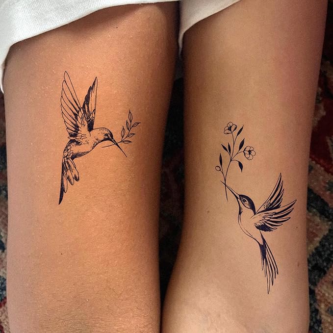 2 Sheets Long Lasting Hummingbird Temporary Fake Tattoos For Men Women Adults Arm,Lily Leaves Semi Permanent Tattoo For Adults Girl,Realistic, Waterproof and Non-Reflective